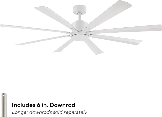 Modern Forms Size Matters Indoor and Outdoor 8-Blade 65in Smart Ceiling Fan in Matte White with Remote Control with Alexa and iOS or Android App