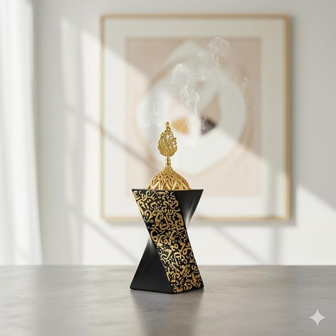 Resin Incense Burner Bakhoor Incense Burner Charcoal Incense Burner Yoga Spa Aromatherapy Office Home Decor Black (8.26 inch / 21 cm Height)