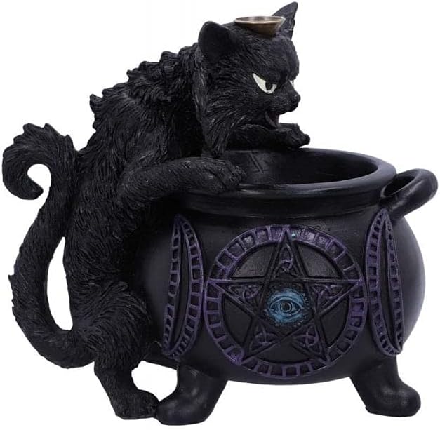 Nemesis Now Spite's Cauldron Backflow Incense Burner Black Cat Familiar 16.3cm