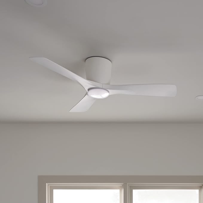 Kichler Volos 48” Indoor Ceiling Fan with LED Light and Wall Control in Matte White, Contemporary Ceiling Fan with Light, 300032MWH