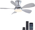NKPU 33In Nickel Low Profile Ceiling Fans with Lights and Remote/APP Control, Modern Flush Mount Ceiling Fan with 5 Reversible Blades for Outdoor Patio,Small Room,Bedroom