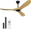 Contemporary Style 52 Inch Wooden Ceiling Fan, Boom Mounted, with Remote Control, Reversible DC Motor, Suitable for Living Room, Bedroom, Dining Room, Terrace, Farmhouse