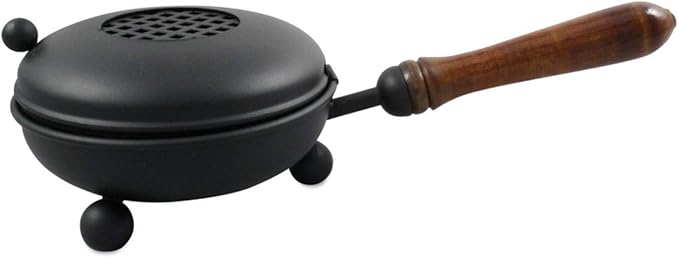 Black Iron Incense Burner with Wooden Handle and Folding Lid – Premium 4.72-Inch (Diameter) Censer for Burning Incense and Herbs on Charcoal – Elegant and Durable Design for Aromatherapy