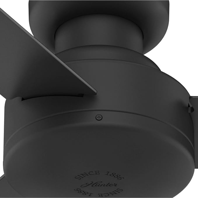 Hunter Presto, Indoor, Ceiling Fan, Wall Control, 52 inch, Matte Black | Flush-mount housing fits rooms under 9 ft; SureSpeed high velocity airflow and no-light design suit bedrooms or offices.
