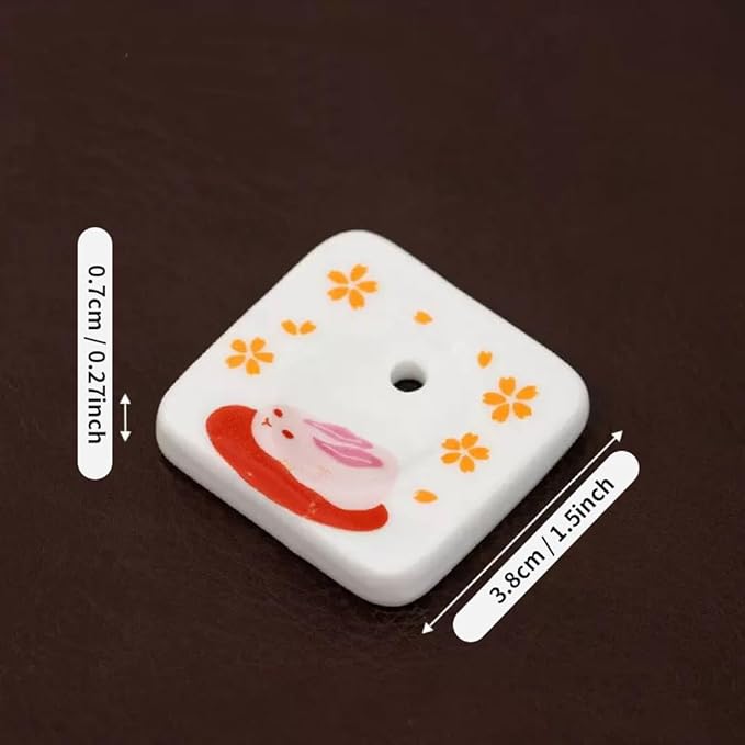 Set of 5, Mini Rabbit/Snowflake/Plum Blossom/Fireworks/Bamboo Triangle Japanese Ceramic Handmade Cute Incense Stick Holder, Unique Ash Catcher Inscent Tray and Decorative Gift, Home Decor 1.49 inch