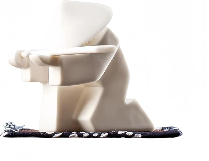 Ceramic Samurai Incense Holder & Tea Pet - Hand-Painted Japanese Warrior Statue, Terracotta Zen Decor for Home/Office (3.5", White/Green) (White D)