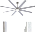 Newday 72 inch Large Ceiling Fans with Lights and Remote, Indoor/Outdoor Brushed Nickel Ceiling Fan for Living Room Patio, 6 Speeds Slient Reversible DC Motor, 3CCT, Timer, 3 Downrods, 8 Blades