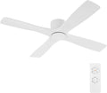WINGBO 60 Inch Flush Mount DC Ceiling Fan without Lights, 4 Reversible Carved Wood Blades, 6-Speed Noiseless DC Motor, Hugger Ceiling Fan No Lights in Gloss White with White Blades