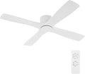 WINGBO 54 Inch Flush Mount DC Ceiling Fan without Lights, 4 Reversible Carved Wood Blades, 6-Speed Noiseless DC Motor, Huger Ceiling Fan No Lights in Gloss White with White Blades