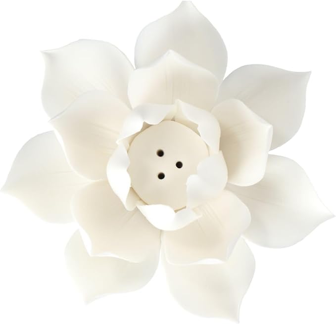 Leadigol White Lotus Incense Holder,3.9 Inch Ceramic White Lotus Incense Burner,Ceramic Flowers Stick Incense Burner Holder,for Home Decor