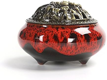 Ceramic Incense Burner, Coil Cone Stick Incense Burner Holder, Home Ornaments Incense Seat, Disc Censer Zen Decor (Fambe Red)