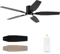 52" Flush Mount Ceiling Fan - 5 Blades Ceiling Fan with Light for Living Room and Bedroom - 5000 CFM - Quiet DC Motor - Dimmable - Reversible Function - Black