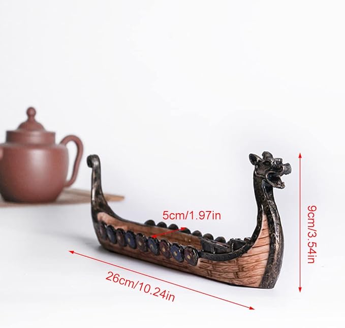 Viking Ships Incense Holder, Retro Ships Ornament for Home Decor, Handcrafted, Multicolor 24 * 12 * 5 cm (As Shown)