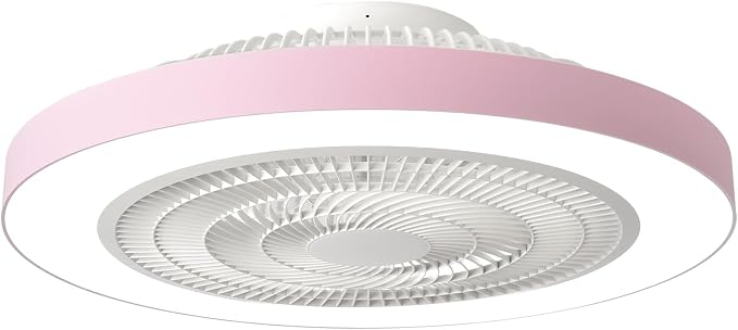 Depuley Bedroom Ceiling Fan with Light: 19" Modern LED Flush Mount Low Profile Ceiling Fans with Remote & Smart APP Control - Pink Enclosed Bladeless Fandelier Dimmable Quiet DC Motor for Kids Room