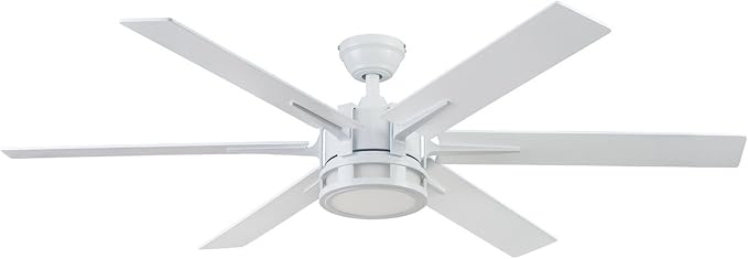 Honeywell Ceiling Fans Kaliza Modern 56 Inch Ceiling Fan with Light, Remote Control Fan, LED Indoor Fan with 6 Blades, Gray Wash and White Blade Finish Options, White (51477-01)