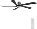 EKIZNSN 72 Inch Brushed Nickel Flush Mount Ceiling Fans without Light for Patios, 110V Noiseless Reversible DC Motor, 6-Gear Speed (Nickel Finish with Black Blades)