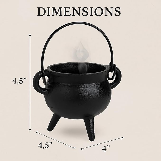 Cast Iron Cauldron/Handle, Ideal for smudging, Incense Burning, Ritual Purpose, Decoration, Candle Holder, etc. (5" Diameter Handle to Handle, 3" Inside Diameter)