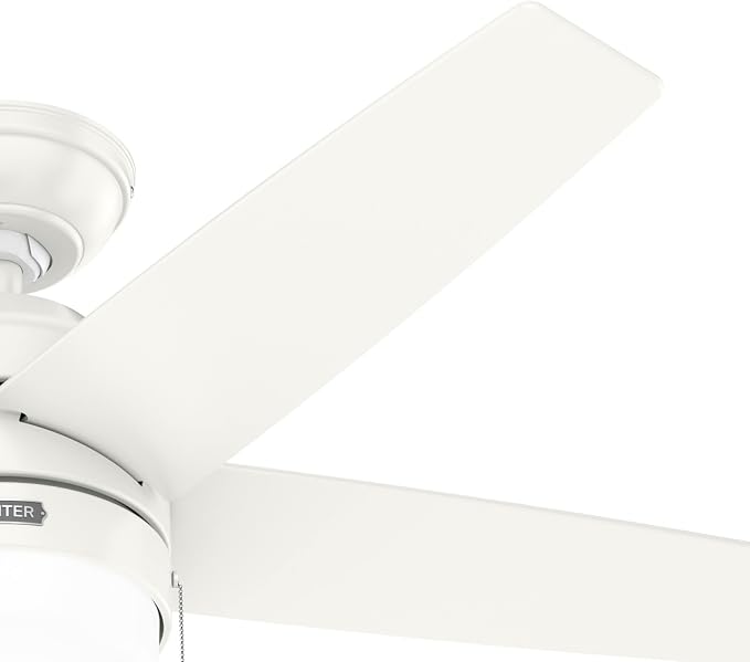 Hunter Bardot, Indoor, Ceiling Fan, Modern, 5 Blades, 44 inch, Fresh White | with LED Light and Pull Chain, Standard Mount, For Bedroom, Living Room, Kitchen, 52494