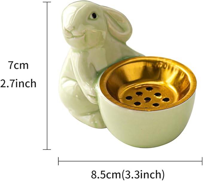 Ceramic Rabbit Incense Burner Rabbit Figurines Statue Ornament Easter Incense Sticks Holder Waterfall Arab Incense Holder for Home Decor (Green)