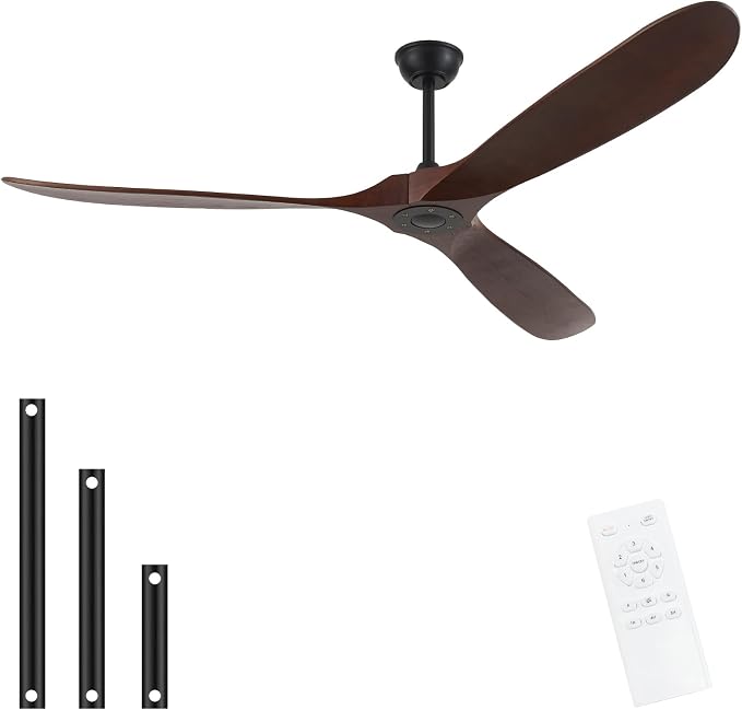 72inch Solid Wood Ceiling Fan no Light,Outdoor Ceiling Fan with Remote,DC Ceiling Fans with Large Airflow for Patios,Gazebos,Living Room,Farmhouse (dark walnut)