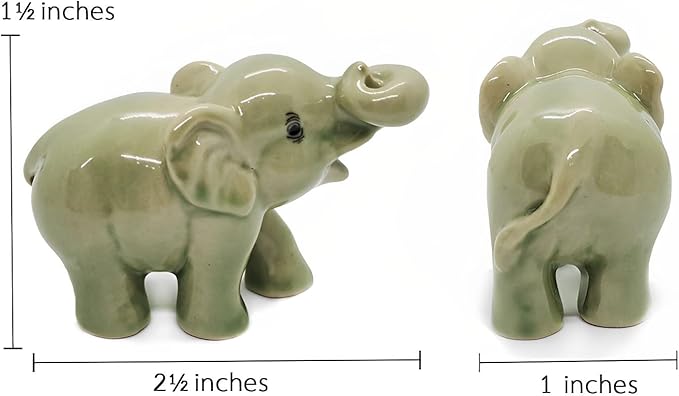 2½" Green Curl Trunk Baby Elephant Elegant Ceramic Incense Stick Holder Artistic Collectible Figurine for Adult Collectors Sophisticated Accent Gift Handcrafted Porcelain Home Decor