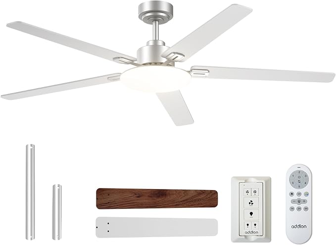 addlon Ceiling Fans with Lights, 60 inch Silver Ceiling fan with Light and Remote Control, Reversible, 3CCT, Dimmable, Noiseless, Outdoor Ceiling Fans for Patios, living room, Indoor/Outdoor Use