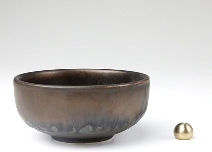 Asayu Japan Zen Incense Holder – 3.9" (100 mm) Ceramic Incense Bowl with Brass Burner, Made in Japan Mino Ware, Modern Wabi-Sabi Style in Metallic Black, Brown & Gold