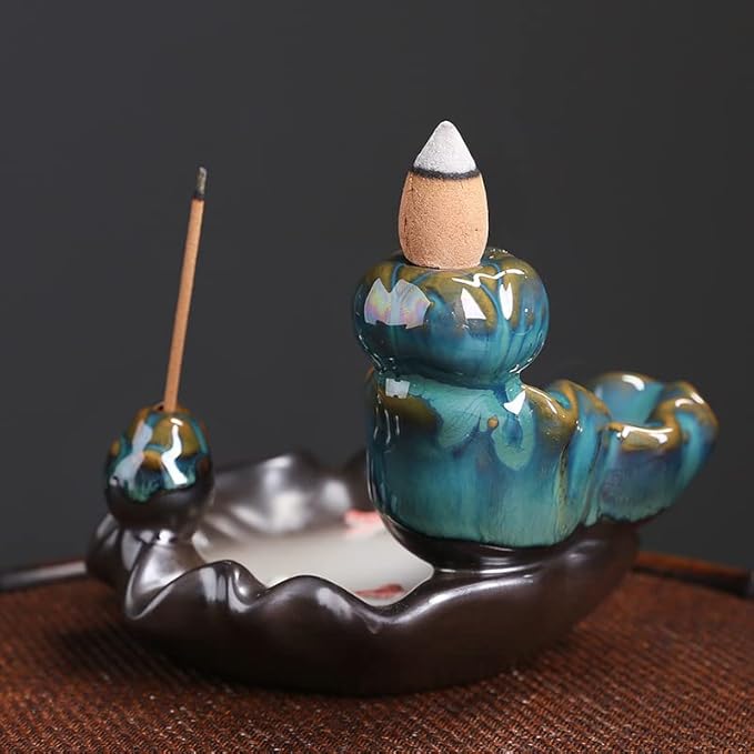 Waterfall Incense Holder Backflow Cone Ceramic Burner Handcrafted Porcelain Censer Incense Stick Stand Yoga Meditation and Home Decor