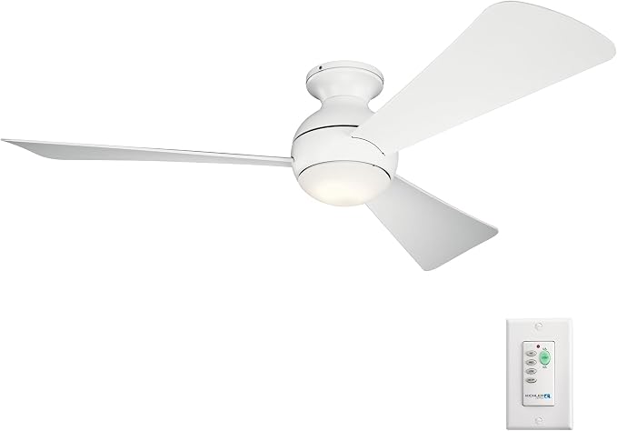 Kichler 330152MWH 54 Inch Sola Ceiling Fan LED, 3 Speed Wall Control Full Function, Matte White Finish with Matte White Blades