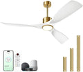 Ceiling Fans with Lights, Ceiling Fans with Lights and Remote Control, 52 inch Modern Smart White and Gold Ceiling Fan, Outdoor Ceiling Fans for Patios 3 Blade Bedroom Farmhouse（White）