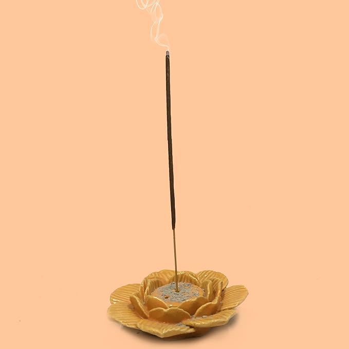 Aakriti Premium Wooden Handmade Incense Holder Incense Burner Aromatherapy Ornament Home Decor Meditation Yoga Incense Holder Unique Design (Yellow Lotus)
