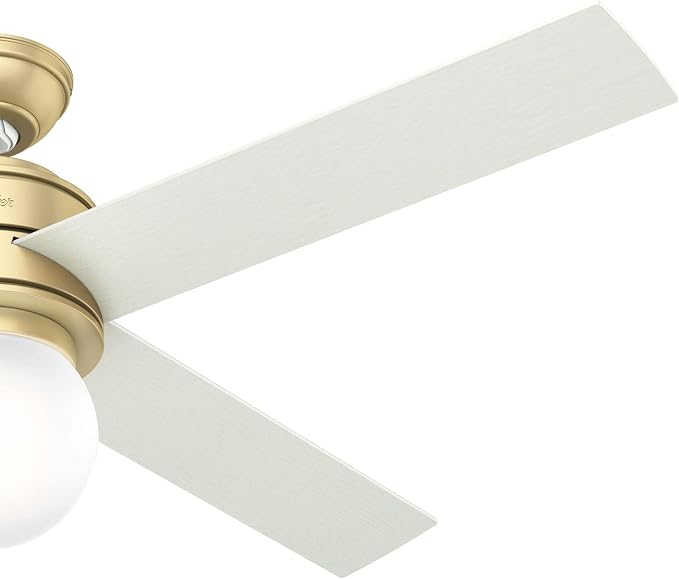 Hunter Hepburn, Indoor, Ceiling Fan, with LED Light, 52 inch, Modern Brass | Standard Mount, Wall Control, 4 Blades, For Bedroom, Living Room, Kitchen, 59320, Includes Bulbs, 59320