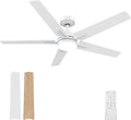 52 Inch White Ceiling Fans with Lights and Remote, Low Profile 5 Blades Ceiling Fan with Downrods, Reversible, 3CCT, Dimmable, Noiseless for Living Room, Bedroom and Patio