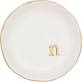 COLLECTIVE HOME Ceramic Jewelry Tray, Trinket Dish, Gifts for Women (N) | Mother's Day, Birthday, Christmas, Engagement Gifts, Vanity, Nightstand Decor, Embossed Gold Monogram Ring Dish with Gift Box