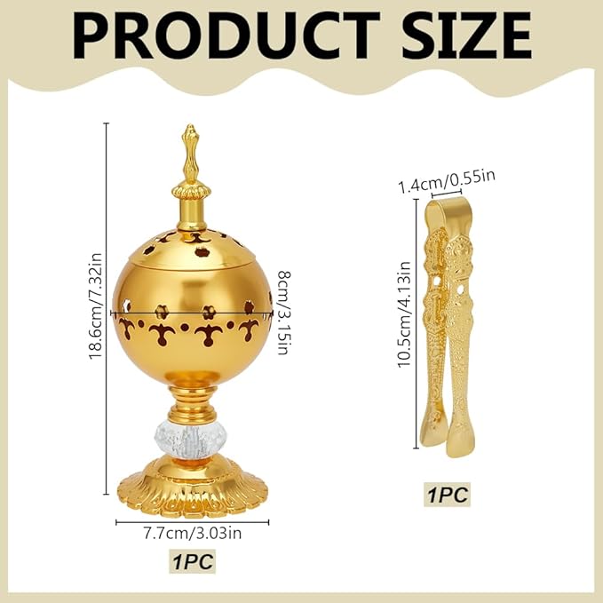 Church Incense Burner with Tong Charcoal, Polished Brass Censer Holder for Church Meditation Yoga and Home Decor