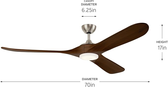 KICHLER Mylo 70 in Modern Ceiling Fan with Light, Brushed Nickel with Natural Walnut Wood Blades, 6-Speed Remote Control and Satin Etched Cased Opal Glass, 310570NI
