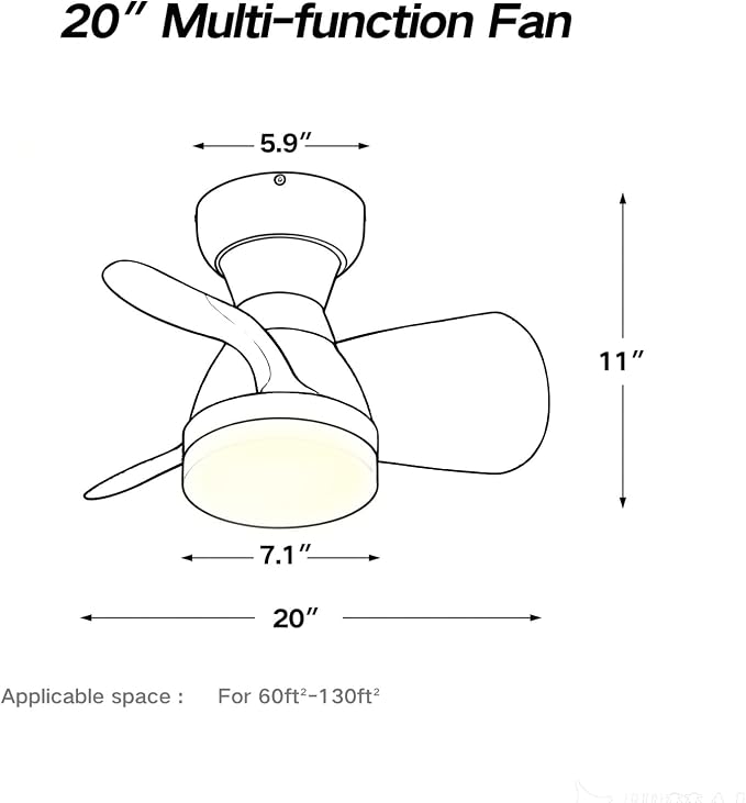 20 Inch Ceiling Fan with Light,3 color ABS blades, Colorful Small Ceiling Fan with Remote Control, Suitable for Living Room, Dining Room, Bedroom