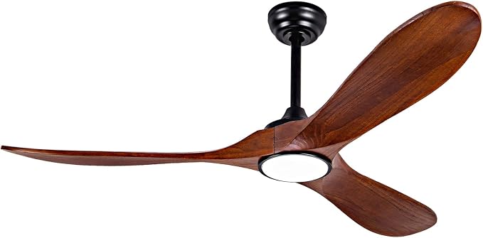 52-inch silent ceiling fan light with remote control, 3CCT, walnut finish. | 3CCT, mobile app, full memory function, for use in living rooms, dining rooms, bedrooms, offices, balconies, and outdoors.