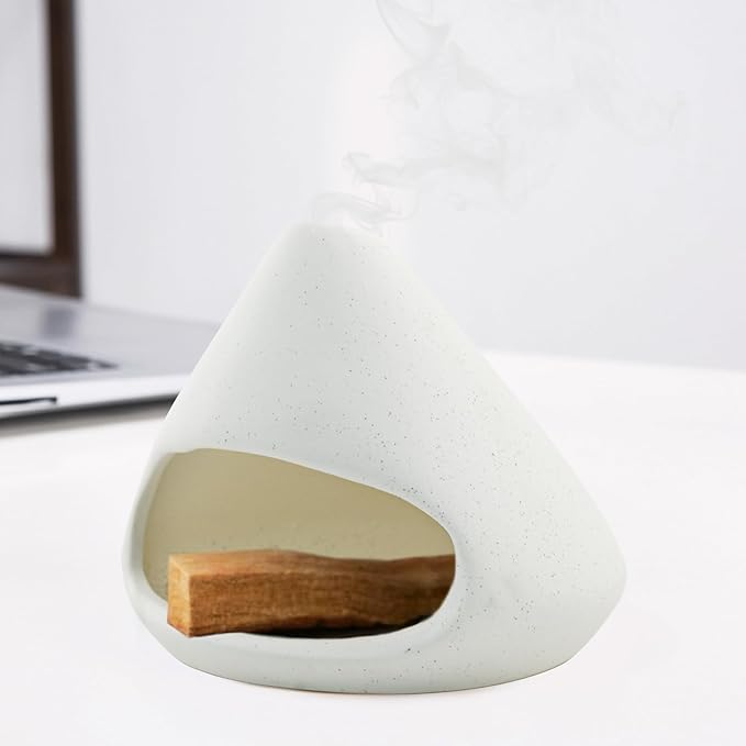 Palo Santo Holder Ceramic Incense Burner Holder Sage Holder for Burning, Ash Catcher Mini Chiminea Unique Home Decor for Meditation/Yoga (White)