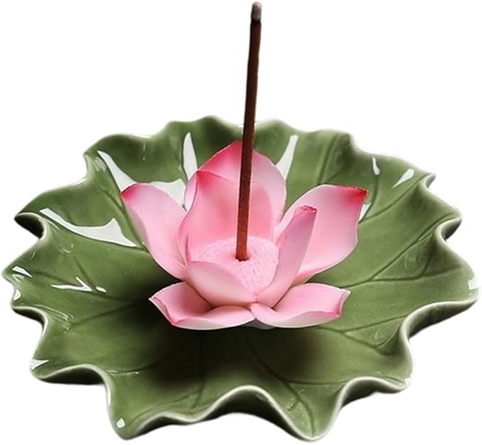 CREATCABIN Lotus Ceramic Incense Holder Incense Burner Stick Detachable Ash Catcher Lotus Leaf Burners Tray for Sticks Home Yoga Teahouse Zen Buddhist Altar Purify Spiritual Supplies Hot Pink 3.54in