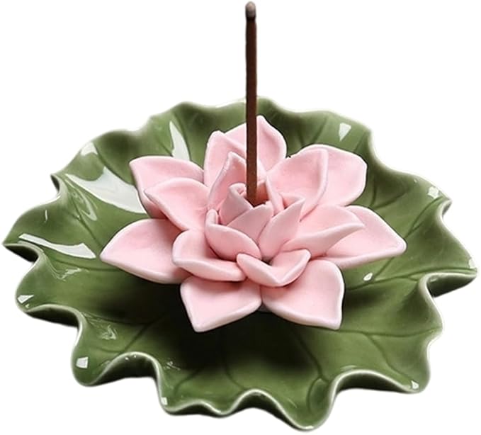 CREATCABIN Lotus Ceramic Incense Holder Incense Burner Stick Detachable Ash Catcher Lotus Leaf Burners Tray for Sticks Home Yoga Teahouse Zen Buddhist Altar Purify Spiritual Supplies Pink 3.54 Inch