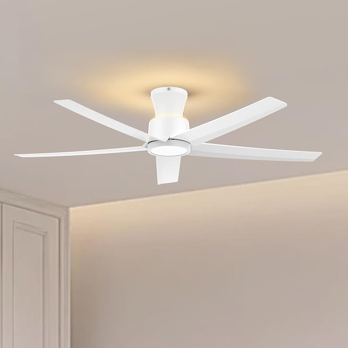 ocioc 52 Inch Ceiling Fans with Lights, Large Air Volume Ceiling Fan with Backlight, Ultra Quiet Reversible DC Motor with Remote（White）