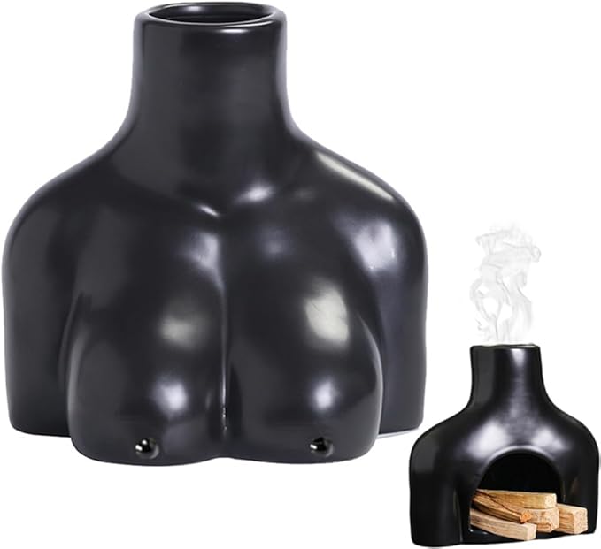 Palo Santo Holder Ceramic Incense Holder for Burning Palo Santo Sticks and Sage Sticks, Creative Palo Santo Burner for Spiritual Meditation & Yoga, Sage Holder for Tabletop Art Decorative (Black)