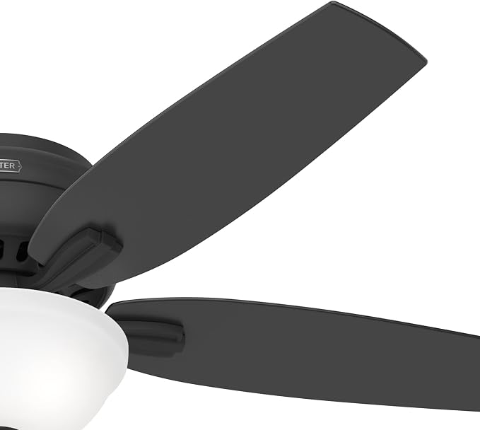 Hunter 52 inch Indoor Ceiling Fan with LED Light - Black Ceiling Fan with Pull Chain, For Bedroom or Living Room, Low Profile Flush Mount, 5 Blades, Includes Bulbs - Newsome 52396, Matte Black | Low Profile Flush Mount, Pull Chain, 5 Blades, For Bedroo...