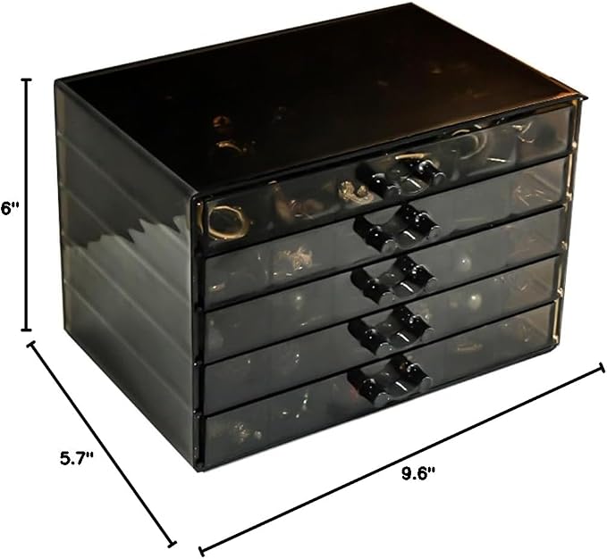 YUFONG Earring Storage Box Organizer, Acrylic Jewelry Storage Box Holder 5 Drawers Transparent Jewelry Display Stand with 120 Small Compartments Gift Boxes for Women Girls (Clear Black)