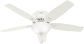 Hunter 52 inch Indoor Ceiling Fan with LED Light - White Ceiling Fan with Pull Chain, For Bedroom or Living Room, Low Profile Flush Mount, No Remote, 5 Blades - Newsome 53313, Fresh White