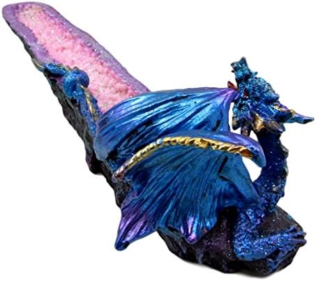 Atlantic Collectibles Quartz Crystal Azurite Guardian Dragon Incense Holder Figurine 10.75" Long