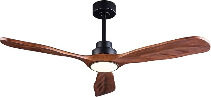 52 In Wood Ceiling Fan with Light,Noiseless Reversible DC Motor with Remote | tung walnut wood blades, ultra quiet dc motor, remote control, dimmable 3cct led, indoor outdoor for patio office farmhouse