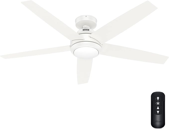 Hunter 52 inch Indoor Ceiling Fan with LED Light and Remote Control - White Ceiling Fan, Standard Mount, 5 Blades, For Bedroom, Living Room, or Kitchen, Quiet - Zayden 51697, Fresh White