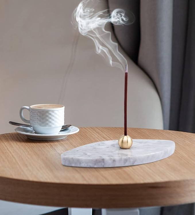 Sermo Ovoid Marble Incense Holder Burner Oval (Cloudy - Gray White)